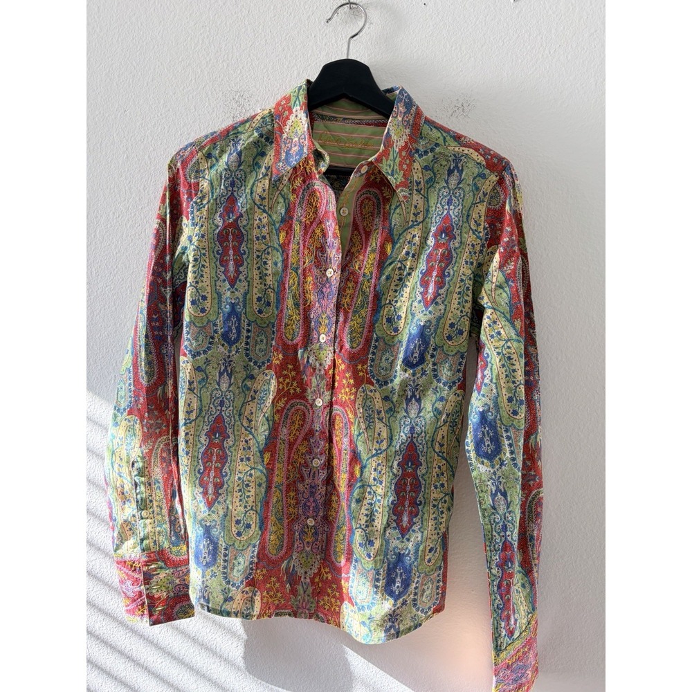 Robert Graham Shirt Woman Size S Paisley Multicolor Embroidered Flip Cuff SKU314